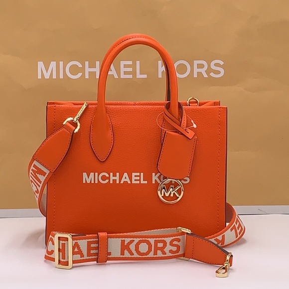 Michael Kors Mirella Small Pebbled Leather Crossbody Top Zip XBODY Bag Poppy NWT - Picture 4 of 16